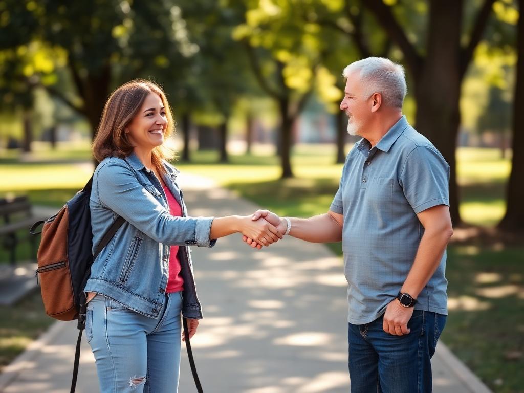 Friendly handshake symbolising trust between dog walker and pet owner